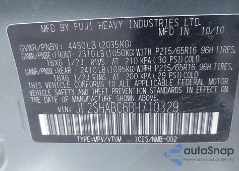 2011 Subaru Forester 2.5X z USA, uszkodzony, nr VIN JF2SHABC6BH710329